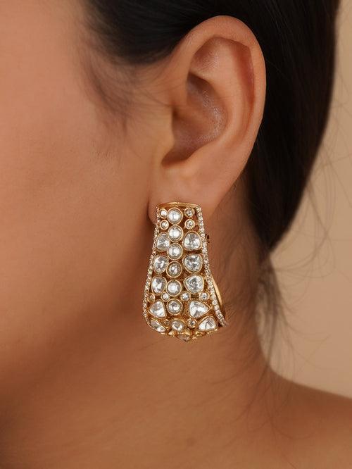 PK-E45W - White Color Gold Plated Faux Polki Earrings