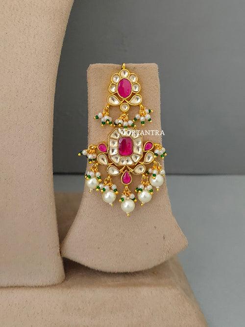 MS1725YP - Pink Color Gold Plated Jadau Kundan Bridal Necklace Set