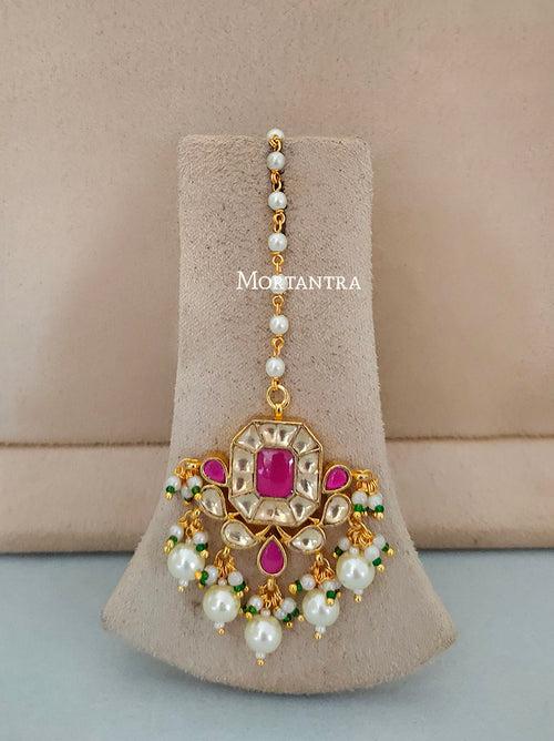 MS1725YP - Pink Color Gold Plated Jadau Kundan Bridal Necklace Set