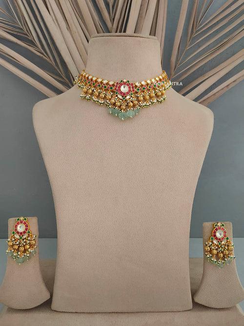 MS1859M - Multicolor Gold Plated Jadau Kundan Necklace Set