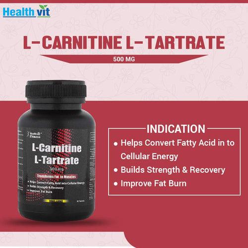 Healthvit L-Carnitine L-Tartrate 500 mg | Weight Loss Supplement, Fat Burner, Muscle Recovery, Pre & Post workout Supplement - 60 Tablets