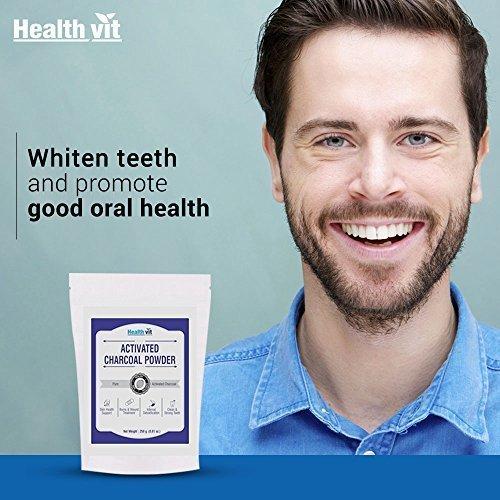 Healthvit Activated Charcoal Powder | 100% Natural for Skincare | Teeth Whitening | Blackheads remover | Oral hygiene products - 100gm