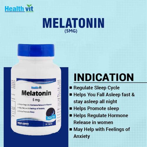 Healthvit Melatonin 5mg | Helps You Fall Asleep Faster, Stay Asleep Longer, Easy to Take, Faster Absorption - 60 Tablets