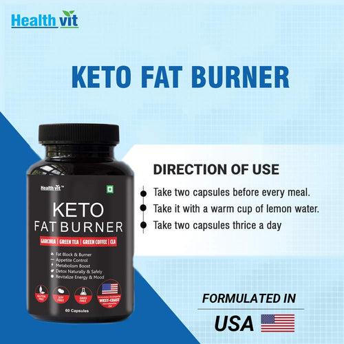 Healthvit Keto Fat Burner With Garcinia, Green Tea, Green Coffee, CLA Pack of 60 Capsules