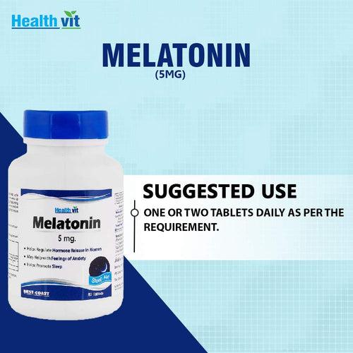 Healthvit Melatonin 5mg | Helps You Fall Asleep Faster, Stay Asleep Longer, Easy to Take, Faster Absorption - 60 Tablets