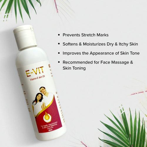 Healthvit E-VIT Vitamin E Skin Oil For Rough And Dry Skin | Help To Fight Wrinkles And Age Spots | Recommended For Face Massage And Skin Toning | 60ml (Pack Of 3)