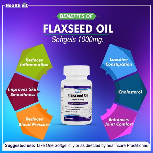 HealthVit Flaxseed Oil Softgels 1000 mg for Natural Source of Omega 3, 6, 9-60 Softgels