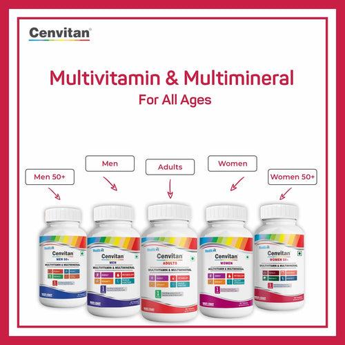 Healthvit Cenvitan Women 50+ Multivitamins and Multimineral 25 Nutrients (Vitamins and Minerals) |Eye Health, Brain Health, Bone Health and Heart Health – 60 Tablets