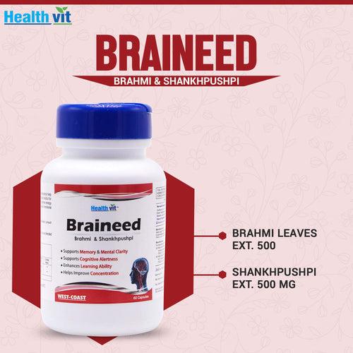 Healthvit Braineed Brain Support Supplement for Memory & Focus with Brahmi & Shankhpushpi – 60 Capsules