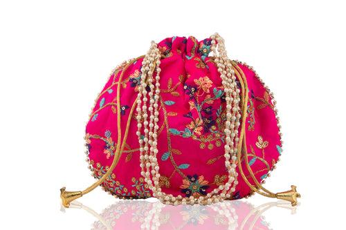 Embroidered Pink Potli Bag