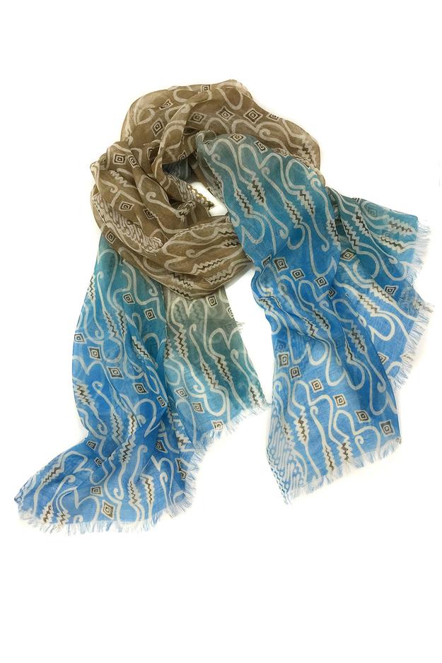 Ochre & Blue Abstract Cashmere Scarf