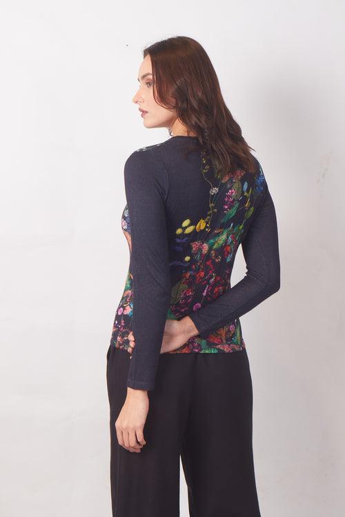 Midnight Floral Fiesta V-Neck Top