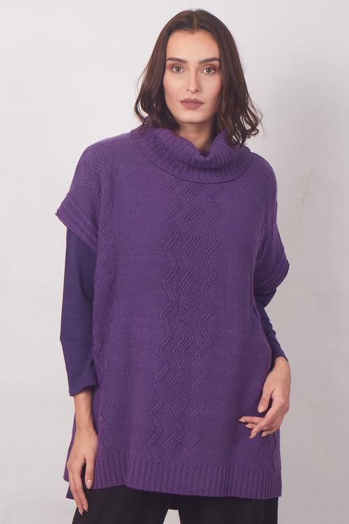 Purple Turtle Neck Tunic-Fit Sweater