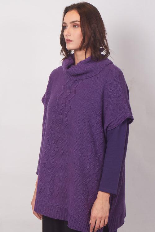 Purple Turtle Neck Tunic-Fit Sweater