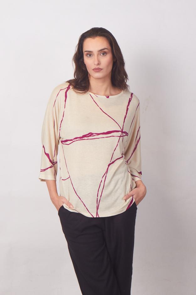 Ivory Abstract Boat-Neck Top