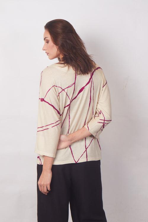 Ivory Abstract Boat-Neck Top