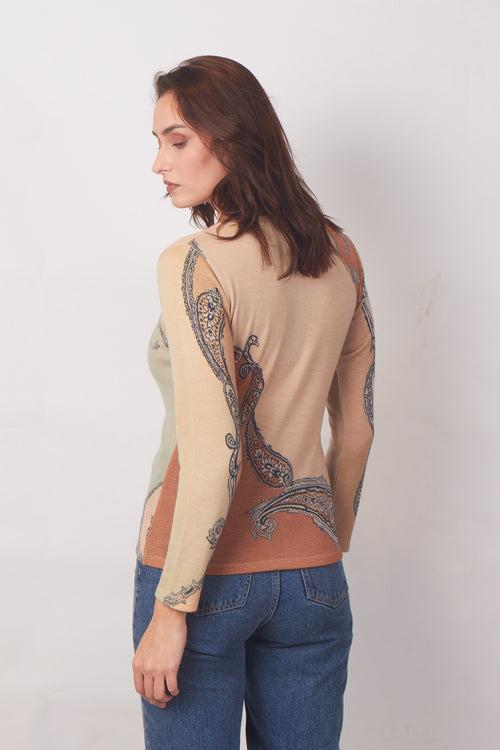 Beige Paisley Round-Neck Top