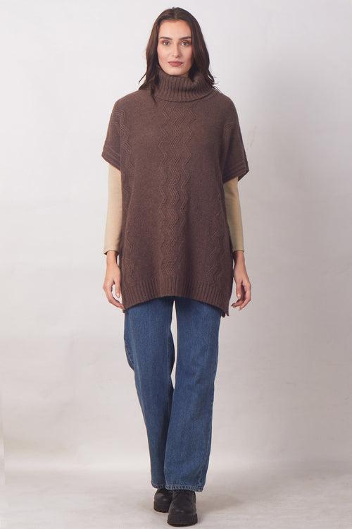 Brown Turtle Neck Tunic-fit Sweater