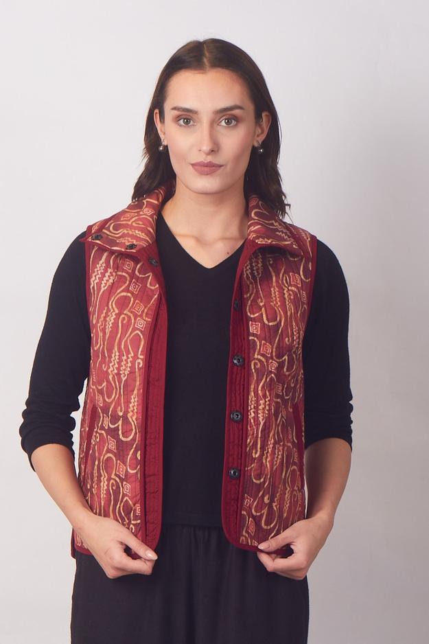 Batik in Red & Golden Cotton Jacket