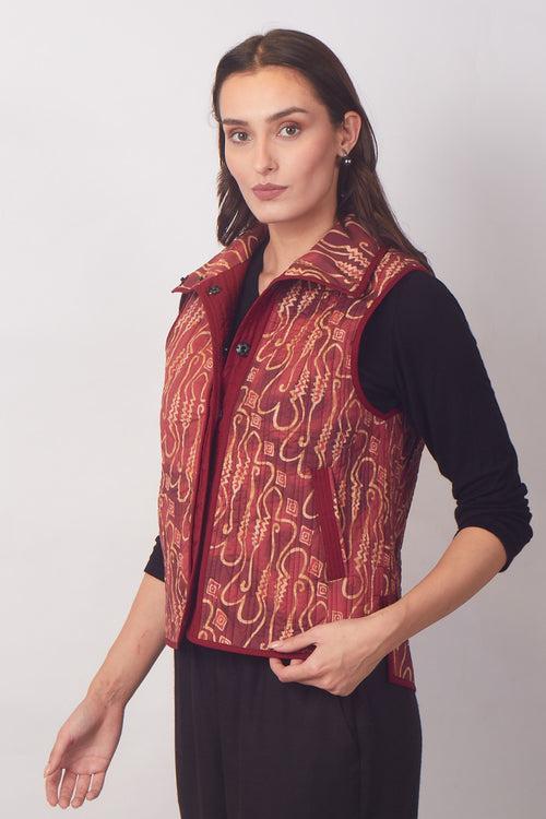 Batik in Red & Golden Cotton Jacket