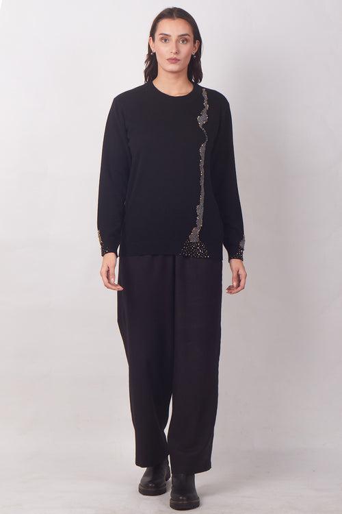 Black Pure-Cashmere Embroided Sweater