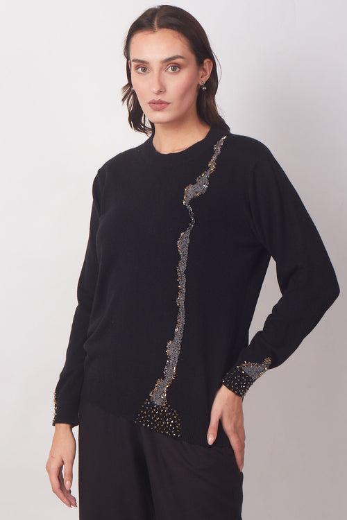 Black Pure-Cashmere Embroided Sweater