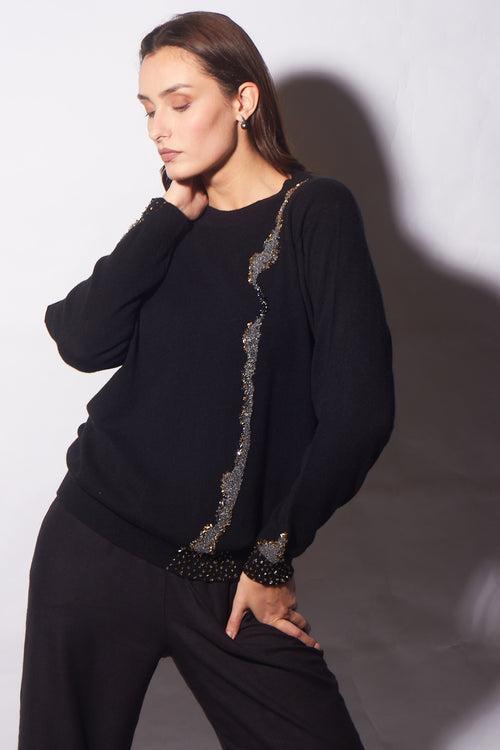 Black Pure-Cashmere Embroided Sweater