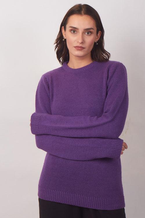 Solid Purple Silk Wool Cashmere Sweater