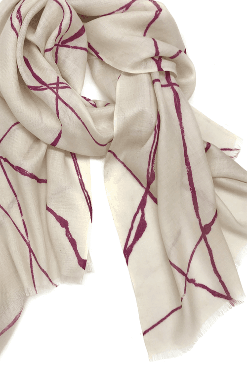 Abstract in Ivory Silk Cashmere Scarf