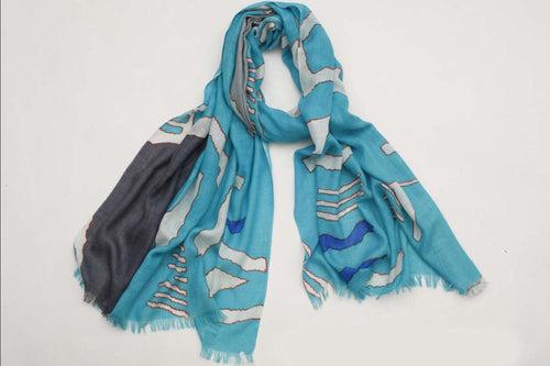 Blue Contemporary Silk Cashmere Scarf