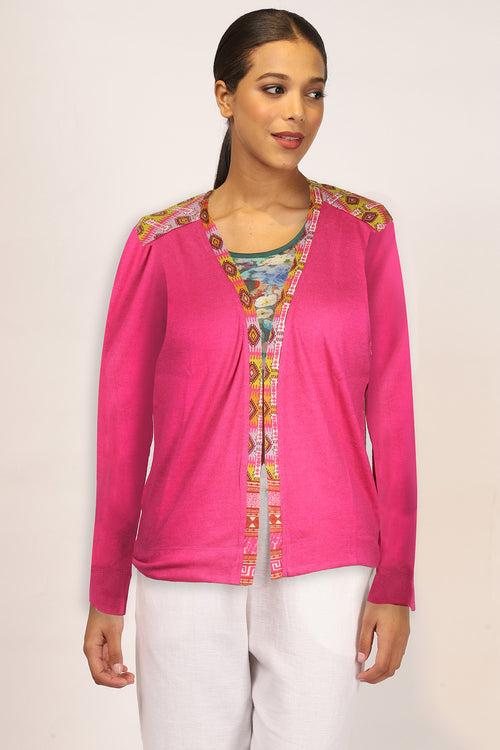 Fuschia Contemporary Cashmere Silk Cardigan