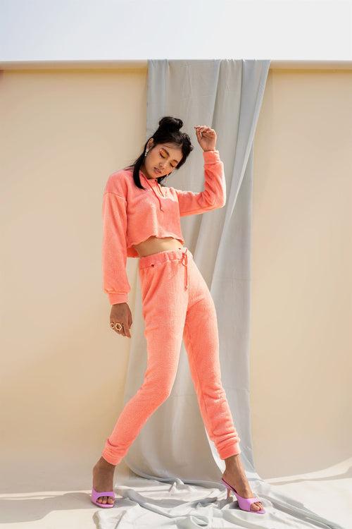 Soft Touch Fitted Salmon Joggers and Crop Hoodie Set