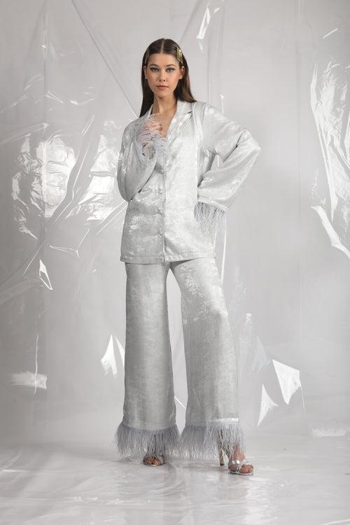 Leah- Silver Feather Pyjama Sets