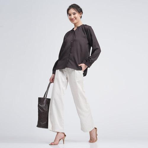 Shoji Set Of 2 - Tunic & Pants - Coffee Brown & Ecru