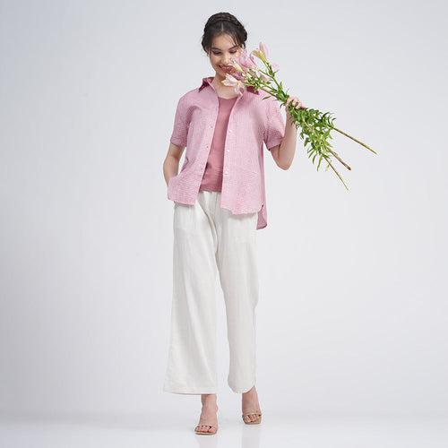 Blanche Set of 3 - Shirt, Slip Top & Pants - Pastel Pink Check & Ecru