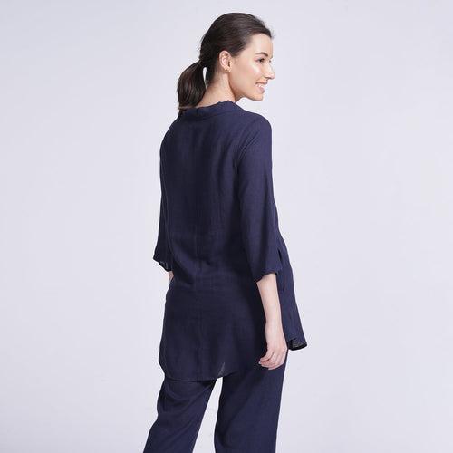 Linen Skipper Collar Tunic - Navy