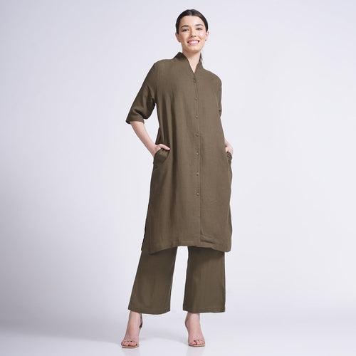 Dakota Co-ord Set - Long Shirt & Pants - Olive