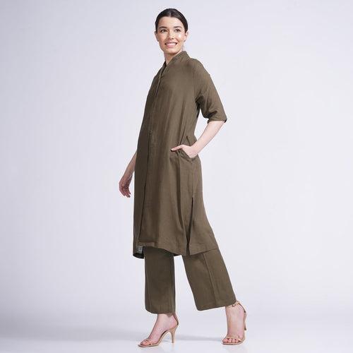 Dakota Co-ord Set - Long Shirt & Pants - Olive