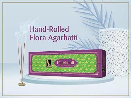 Zed Black Patchouli Hand-Rolled Flora Batti - Pack of 1 Agarbatti / Incense Batti, Long-Lasting Incense Sticks for Special Puja Experience, Festivals, Occasions, Ideal for Gifting GoodVibes Pack ( Approx 57 Agarbatti Sticks | Handrolled