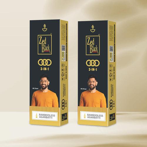 Zed Black 3in1 Bamboo Less Agarbatti / Incense Sticks -Pack of 2 (100gm x 2 = 200gm) Three Enchanting fragrances in a Pack