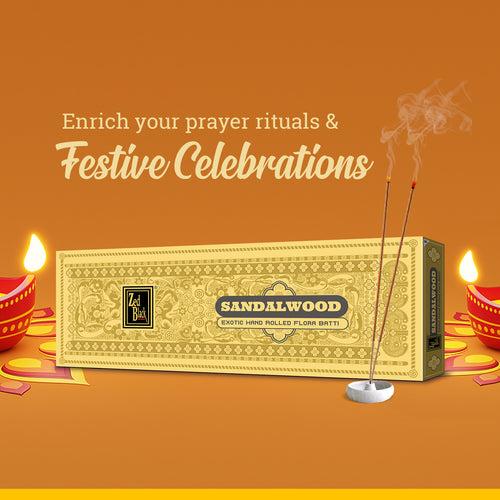 Zed Black Sandalwood Hand-Rolled Flora Batti - Pack of 1 Agarbatti / Incense Batti, Long-Lasting Incense Sticks for Special Puja Experience, Festivals, Occasions, Ideal for Gifting GoodVibes Pack ( Approx 70 Agarbatti Sticks | Handrolled