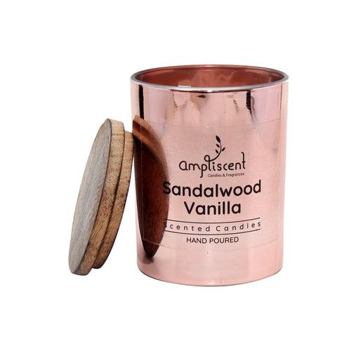 Ampliscent Exotic Candles Collection- Sandalwood Vanilla (Copper Metallic Finish Glass)