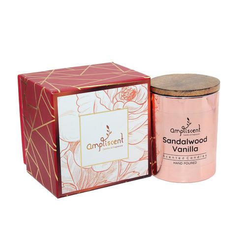 Ampliscent Exotic Candles Collection- Sandalwood Vanilla (Copper Metallic Finish Glass)