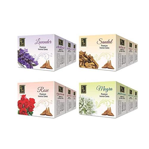 Dhoop Cone Combo of 12 Packs (4*3) - Rose, Mogra, Sandal & Lavender