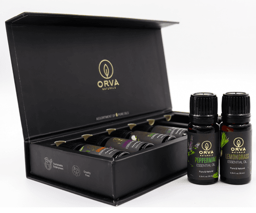 ORVA Pure and Natural Essential Oil combo of 6 - Each 10 ml (Peppermint, Tea Tree, Orange, Rosemary, Lavender, and Lemon Grass)