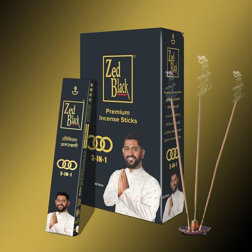 Zed Black 3 –in-1 Premium Agarbatti / Incense Sticks for Everyday Use Long lasting Mesmerizing Scent Sticks For Meditational or Religious Purpose - Pack of 2