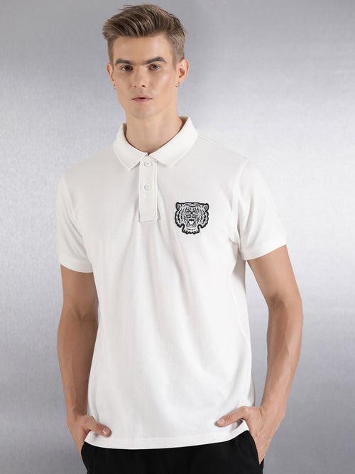 Off White Solid Regular Fit Polo