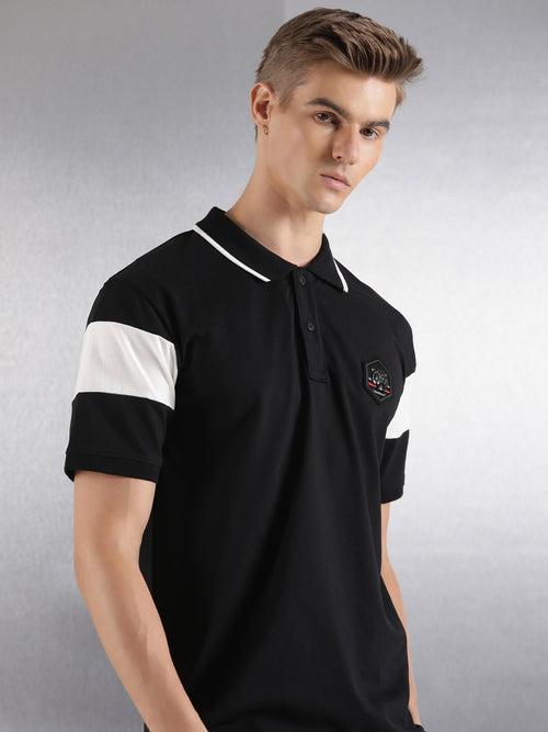 Black Solid Relaxed Fit Polo