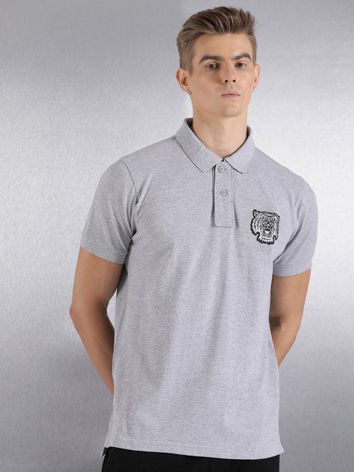 Grey Solid Regular Fit Polo