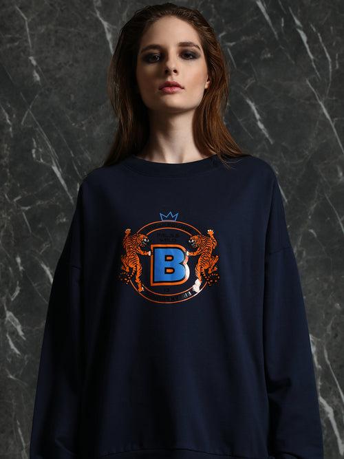 Navy Silicon Print Oversized Sweatshirt